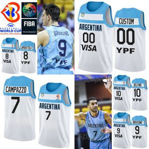 Tryckt 2023 VM Argentina baskettröjor 7 Facundo Campazzo 5 Manu Ginobili 4 Luis Scola 29 Patricio Garino 14 Gabriel Deck 8 Nicolas Laprovittola Shirts