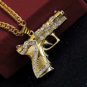 Mode hiphop ised ut pendell halsband smycken guldkedja pistolform pistolhalsband för män