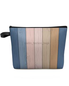 Totes Retro Blue Pink Brown Gradient Wood Grain Makeup Bag S Travel Women's Organisatörer Storage Pencil Boxes Caitlin_Fashion_