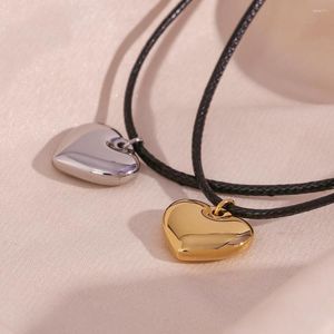 Pendant Necklaces Black Rope Chain Heart Stainless Steel Fashion Necklace Simple Waterproof Jewelry