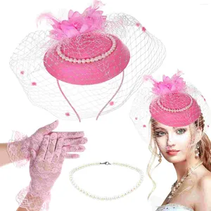 Hänge halsband 1 set fascinator hatt och handskar kvinnor pärlhalsband barn handskar