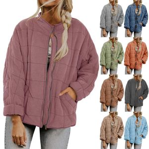 Jaquetas femininas casacos de inverno para mulheres casaco de lã quente solto liso acolchoado gola zip up jaqueta outerwear com bolso