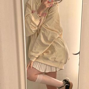 Kadın Hoodies Kawaii Bej Hoodie Kadın Preppy Style Hooded Sweatshirt Büyük Boy Kore Moda Yumuşak Kız Uzun Kollu Sevimli Üstler Lolita