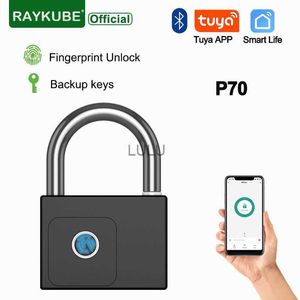 Door Locks RAYKUBEP70 Tuya BLE Smart Fingerprint Padlock Waterproof Remote Unlock USB Charging Key Unlock Anti-theft Cabinet Door Lock HKD230902