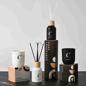 Räucherparfüm in Schwarz und Weiß, minimalistischer Stil, flammenloses Aromatherapie-Öl, Schilfrohr-Diffusor, Innenduft mit Duftkerzen-Set x0902