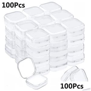 Jewelry Boxes 100Pcs Small Square Transparent Plastic Box Storage Case Finishing Container Packaging For Earrings Drop Delivery Packin Dhknt