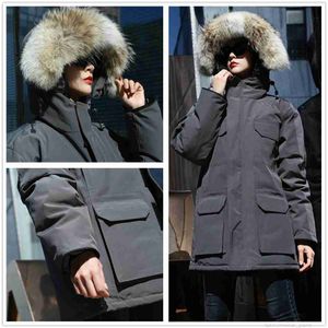 Womens Winter outdoor leisure sports down jacket white duck windproof parker long leather collar cap warm real wolf fur designer stylish classic adventure coat 23