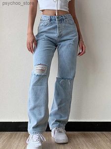 Women's Jeans Pants Female Women's Ripped Hole Baggy Jeans Boyfriend Y2k High Waist Mom Denim Pants 2022 Streetwear Vintage Straight Trousers Q230901