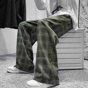 Damenhosen Männer Frauen Koreanische Hip Hop Plaid Cord Frühling Herbst Harajuku Mode Elastische Taille Beiläufige Breite Bein Sporthose 2023