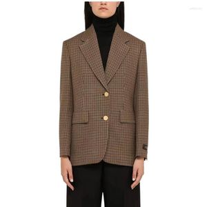 Kadın Suit Chibi Chibi Check Blazer Moda Uzun Kollu Tek Göğüslü Ceket Yüksek Kaliteli Kore Tops 2023 Sonbahar Y2K
