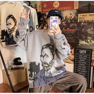 Men's Sweaters Van Gogh Sweater Men Fashion Streetwear Long Sleeve Korean Gengar Clothing Human Kapita Brand Oversized Y2K Women Knit Pullover 230901