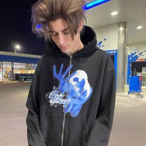 Herren Hoodies Sweatshirts Y2K Zip Up Hoodies Damen Goth Graphic Hoodie Herren Harajuku Mode Streetwear Hip Hop Punk Kleidung Mantel Übergroßes Sweatshirt 2023 LST230902