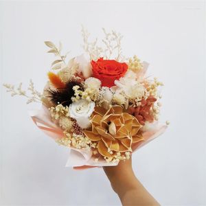 Flores decorativas preservadas rosa hortênsias naturais flores secas buquê de casamento para noiva buquês de noiva decoração de casa artificial