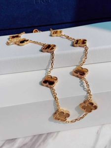 Mode Luxury 4/Four Leaf Clover V Gold Thick Plated 18K Rose Tiger Eye Stone Ten Flower Halsband med fyra gräs dubbelsidiga lyckliga hals med logotyp och låda