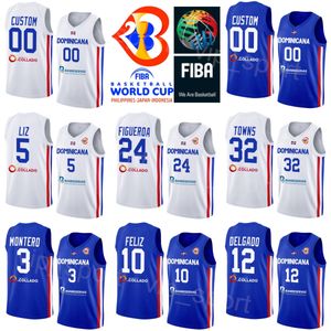 Stampato Repubblica Dominicana 2023 Coppa del mondo di basket 24 Maglie LJ Figueroa 25 Lester Quinones 11 Eloy Vargas 2 Rigoberto Mendoza 12 Angel Delgado 0 Antonio Pena