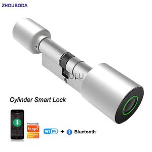 Dörrlås Tuya -appen Bluetooth FingerPrint Cylinder Lock Biometric Electronic Smart Door Lock Raddarbar lång batterilivslängd KEYLESS BESKRIVA HKD230902
