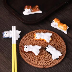 Chopsticks Kawaii Chopstick Holder Underglaze Puppy Dog Shaped Ceramic Tableware Kitchen Accessories Oval Spoon Bracket Funny Cute Simple