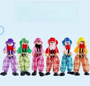 DHL 25cm Funny Party Vintage Colorful Pull String Puppet Clown Wooden Marionette Handcraft Joint Activity Doll Kids Children Gifts Wholesale