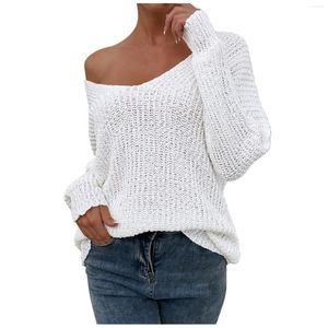 Women's Sweaters Womens Sexy Off Shoulder Pullover Sweater Solid Color Loose Long Sleeve Knitwear Collar Winter Coats Top