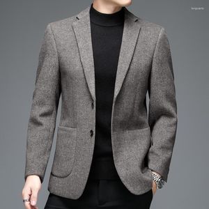 Mäns kostymer Autumn Winter Men Beige Coffee Cashmere Blazers Business Casual Sheep Wool Blended Jackor Male Elegant Outftis ATTire 2023