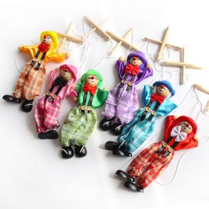 DHL 7 estilo 25cm engraçado festa favor vintage colorido pull string fantoche palhaço marionete de madeira artesanato conjunto atividade boneca crianças presentes atacado