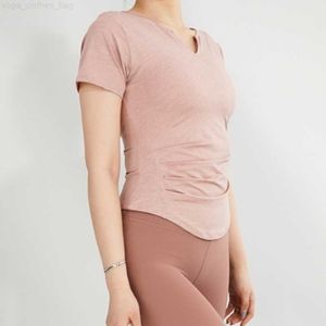 LL yoga LU Yoga manga curta manga comprida camiseta secagem rápida estiramento respirável slim fit decote em V feminino top yoga esportes fitness corrida roupa de ginástica roupa de ginástica