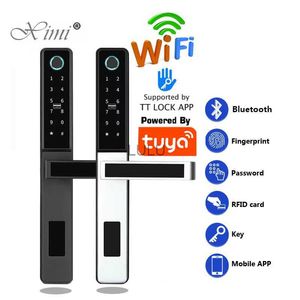 Fechaduras de porta TT Lock Smart Fingerprint Door Lock S874 com WIFI Gateway Tuya APP Segurança doméstica Fechadura de porta deslizante de liga de zinco HKD230902