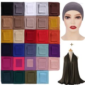 Ethnic Clothing Jersey Scarf Tube Caps Set For Women Muslim Modal Cotton Hijab Soft Headscarf Shawls Islamic Underscarf Inner Scarves