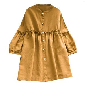 Женские блузки 3/4 рубашки рубашки винтажная пуговица вниз на свободную футболку повседневная хлопковая льня