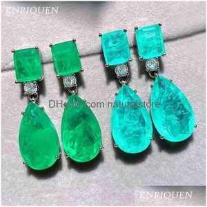 スタッドトレンド925 Sterling Sier Paraiba Tourmaline Emerald Gemstone Big Drop Earrings for Women Calktail Party Fine Jewelry Giift 210625 DHGXR