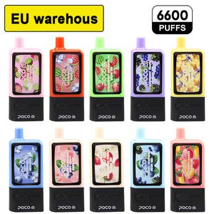 EU Warehouse Poco TV 6600 Puffs engångsvapet Fördjupad POD -kit Electronic Cigarette Vape Pen Penchargeble Airflow justerbar 16 ml 10 Flaovrs -enhet