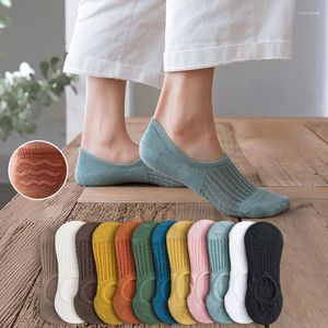 Women Socks 2 Pair Solid Color Invisible Boat Silicone Non-slip Chaussette Ankle Low Female Cotton Mesh Breathable Leisure