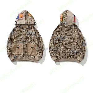 Köpekbalığı Erkek Tasarımcı Hoodie Giyim Teknoloji Fleeces Hoodys Sweatshirts Felpa Felpe Camo Askeri Sıradan Fit Tam Zip Yeşil Hoodies