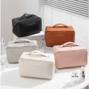 Totes PU Women's Portable Makeup makeup bag Large Capacity Luxury Brand Ins Vertical Pattern Wash Waterproof Beauty Box caitlin_fashion_ bags