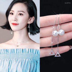 Dangle Earrings Fashion 925 Sterling Silver Geometric Pearl For Women Girls Gift Statement Jewelry Korean