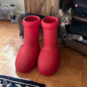 2023 Rain Boots Mschf Men Women Big Red Boot EVE Rubber Astro Boy Reps Over the Knee Booties Cartoon Shoes Thick Bottom Platform Size 35-41