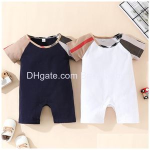 Rompers Baby Pure Cotton Crewneck Born Romper Boys Girls Designer Summer Luxury Luxury с короткими рукавами.