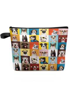 Totes bulldog border collie pet cão maquiagem saco de viagem básico feminino saco de maquiagem organizador armazenamento lápis boxstylishhandbagsstore