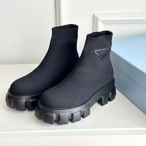Stivali da boot di designer di alta qualità stivali da calza stivali caviglie in ginocchio in ginocchio con pompe di punta rotonda scarpe tallone per le donne dimensioni 35-40 con scatola