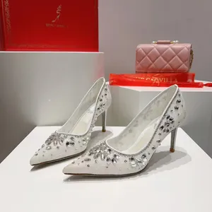 Rene Caovilla sukienki buty nowe premiery luksusowe buty designerskie kobiety moda noszenie ślubne sandały dekoracyjne kryminałowe sandały Seksowne koronkowe siatki 7,5 cm obcasy