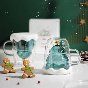 Wine Glasses High Temperature Resistance Double Walled Glass Coffee Mug 3D Christmas Tree Star Wishing Cup Home Travel Fun Drinking