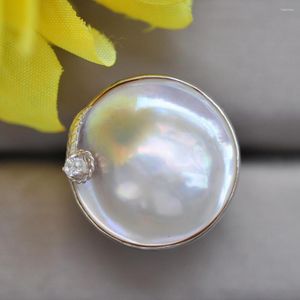 Cluster Rings Z10475 Handmade 22mm Huge Real White South Sea Mabe Pearl Ring 925SC