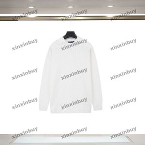 Xinxinbuy Men女性デザイナースウェットシャツチェスボードグリッドレターJACQUARD編み布緑色の青色の黒い白い茶色s-xl