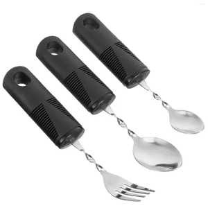 Dinnerware Sets 3 Pcs Bendable Cutlery Weighted Utensils Elderly Stainless Steel Silverware Disabled People Portable Gadgets Adults