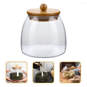 Storage Bottles Bamboo Lid Glass Container Containers Lids Sugar Jar Clear Jars Flour Food Can Cookie