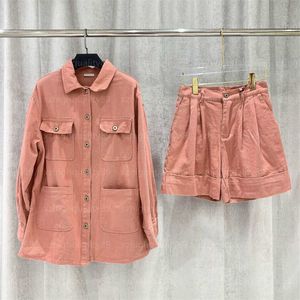 Designer Tracksuit Women Fashion Denim Jacket And Shorts Set Four Pocket Long-sleeve Lapel Long Loose Coat Back Print High Waisted Shorts 2 Piece Set Women