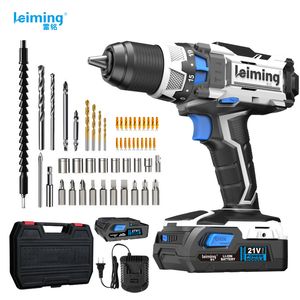 Leiming industrial rechargeable hand drill handgun drill turn electric screwdriver household hammer drill lithium battery tools H220510