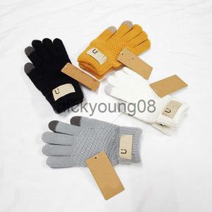 Five Fingers Gloves Brand Solid Color Winter Letter Gloves Knitted Warm Five Finger Gloves Men Women Candy Color Gloves Cute Student Glove 4Colors x0902