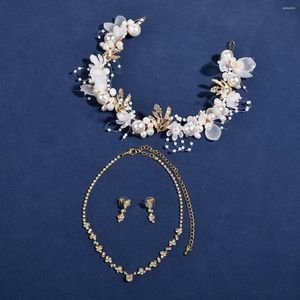 Hårklipp brudtillbehörstillbehör Set Wedding Dress Ceremony Jewelry Crown Necklace Earring