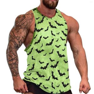 Herren-Tanktops, schwarze Fledermäuse, verstreutes Oberteil, Halloween-Fledermaus-Aufdruck, trendiges Strand-Fitnessstudio, bedruckte ärmellose Hemden für Männer in Übergröße